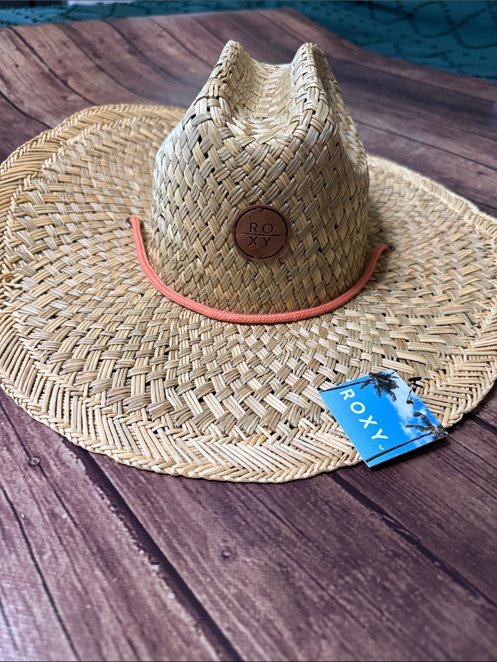 ✨NEW ✨ Roxy Wide Brim Natural Straw Hat with Coral Trim